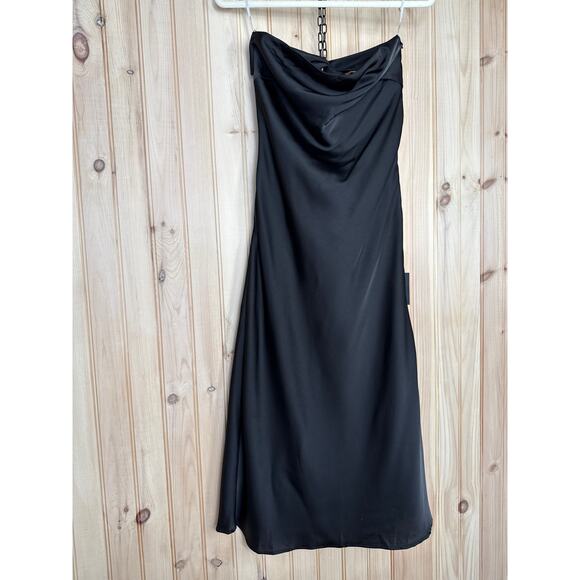 NWT Lulus Effortless Bliss Black Satin Strapless Cowl Back Midi Dress Cocktail S - Picture 2 of 10